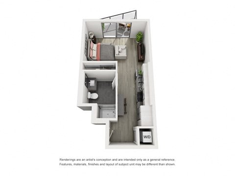 Floor plan for studio, 1 bath, 462 sqft